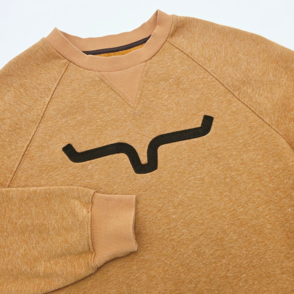 Kimes Ranch Mens Large Orange Heather Longhorn Logo Raglan Crewneck Sweatshirt